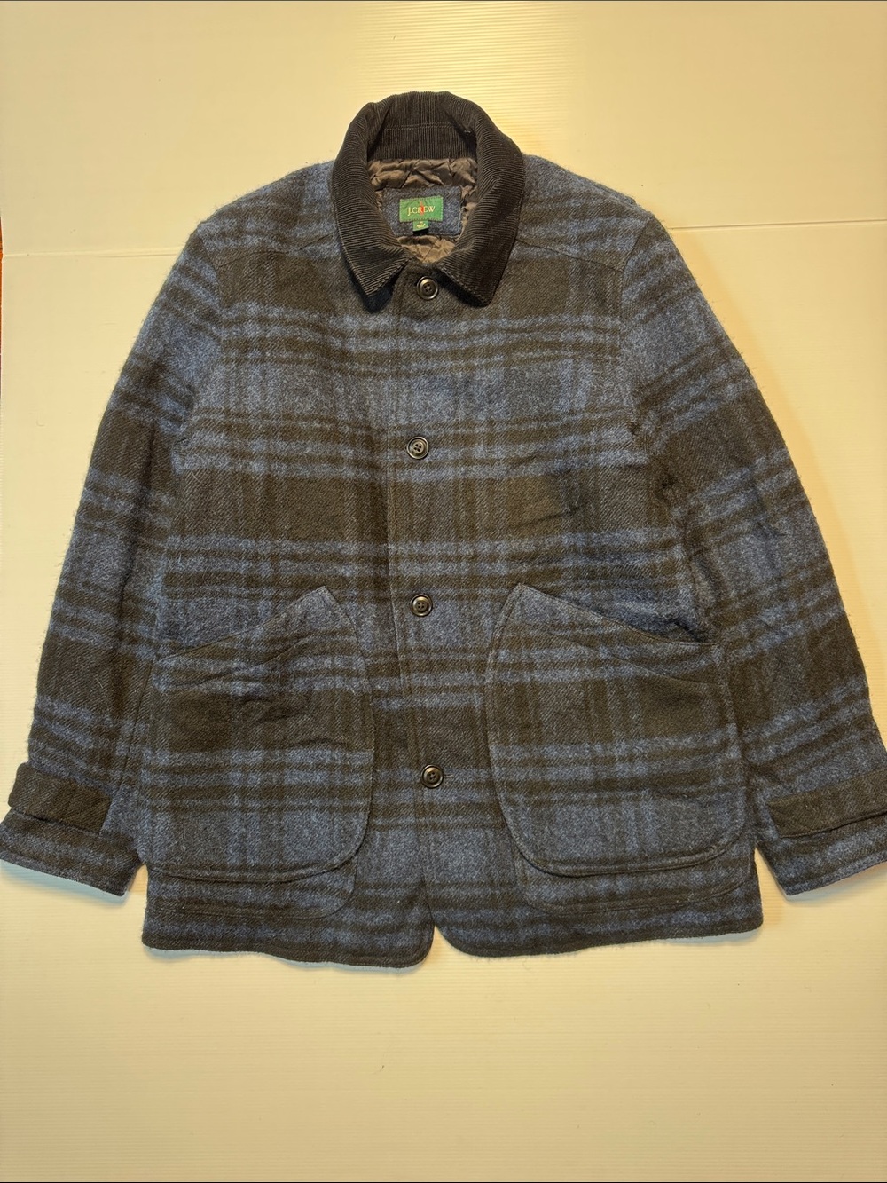 J. CREW Moon Wool Men's Barn Jacket Blue Black Plaid Quilted Lining Streetwear M